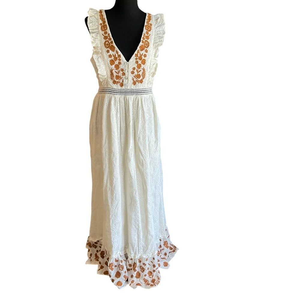 Allison New York Embroidered Lace Maxi Dress Ivory Size M NWT - Picture 2 of 9